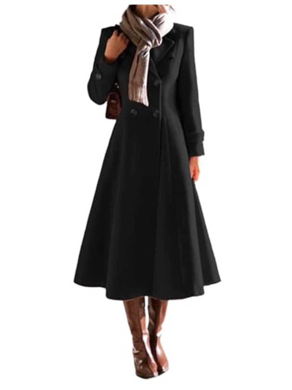 Women's Long Wool Coat Fall Winter Double Breasted Trench Coat Peacoat Jacket